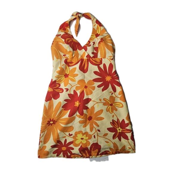 VTG Y2K Old Navy Reversible Halter Dress XS/S Floral Hawaiian Stripe Sleeveless - Picture 5 of 8